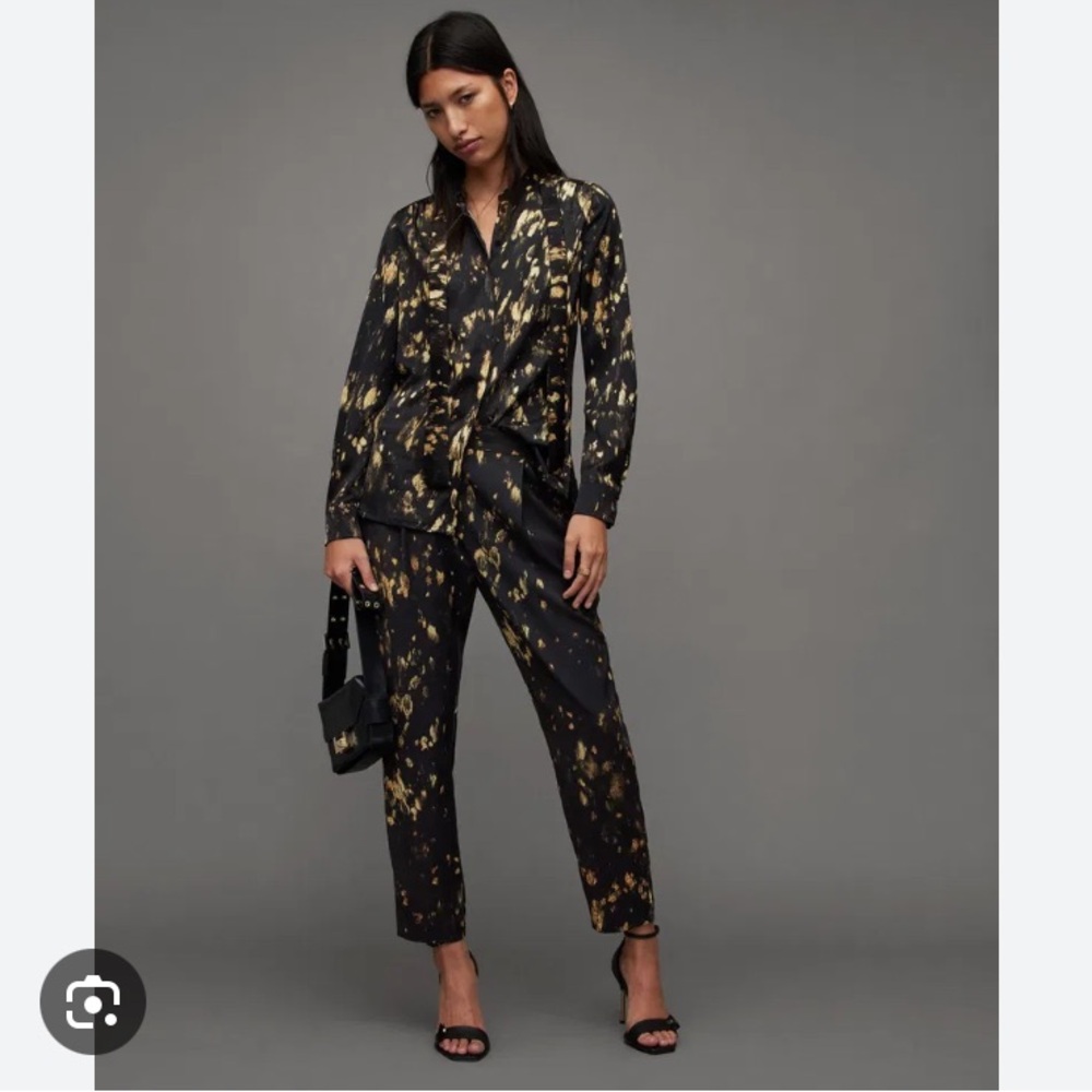 All Saints Toni Silk Blend Gold Print Ronnie Shirt